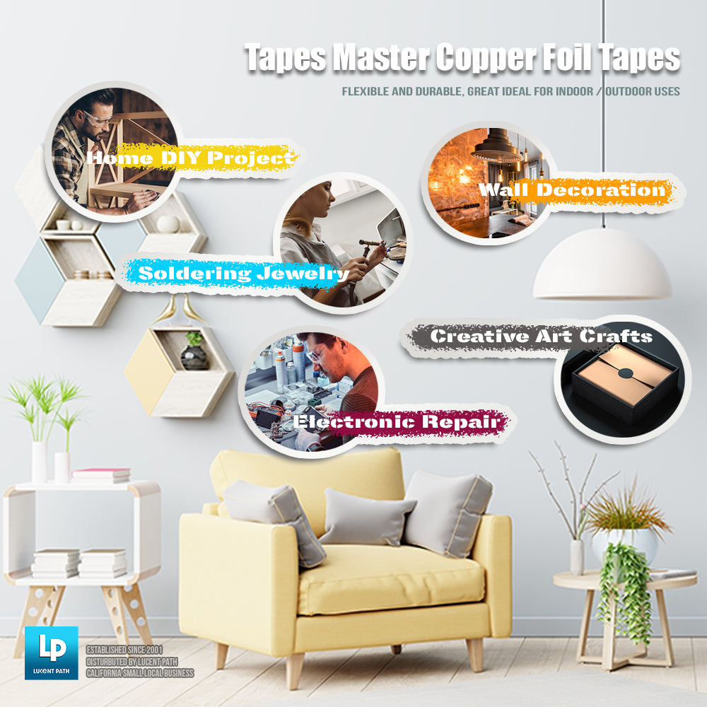 Tapes Master 3" x 10ft - 1 Mil Copper Foil Tapes - Copper Conductive Adhesive Tapes For Guitar Cavity, EMI Shielding, Grounding, Gardening, Soldering Jewelry, Art Crafts